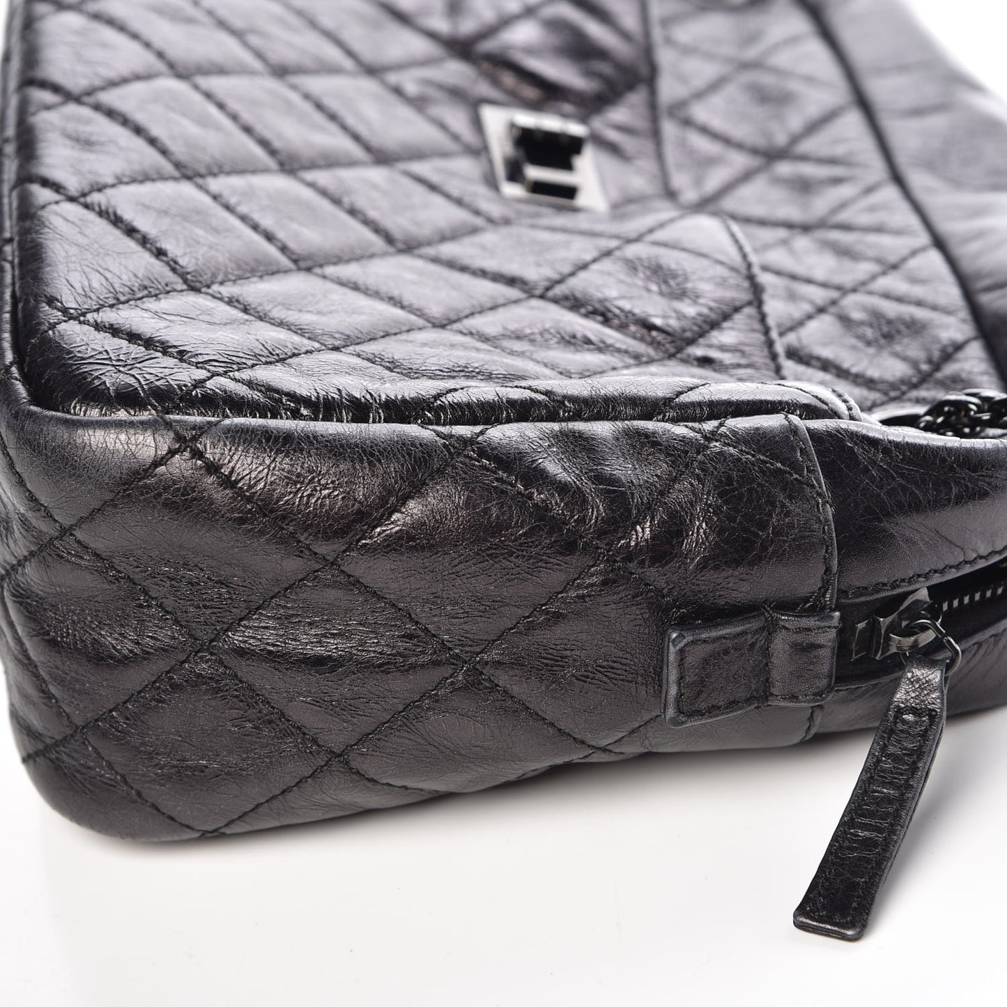Metallic Aged Calfskin Quilted Medium Reissue Camera Case Black