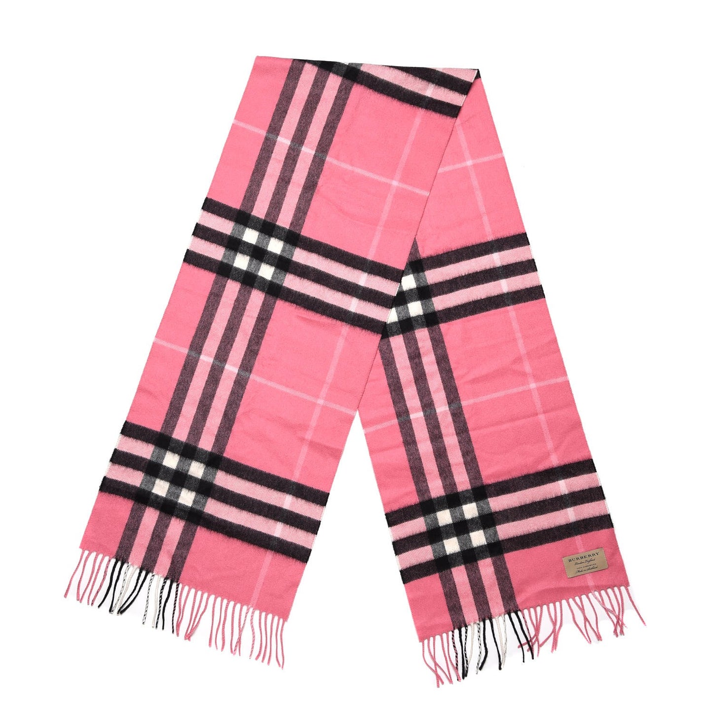 Cashmere Giant Check Fringe Scarf Rose Pink