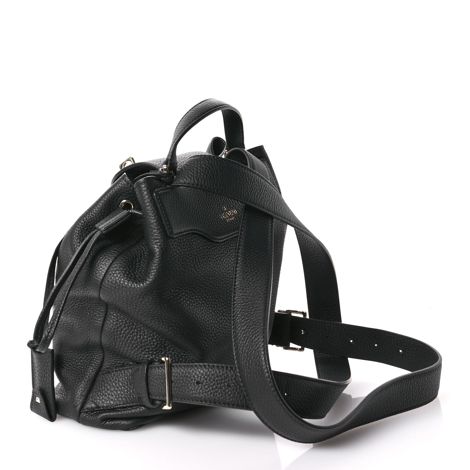 Valentino Garavani Pebbled Calfskin Rockstud Drawstring Backpack Black 3 of 11