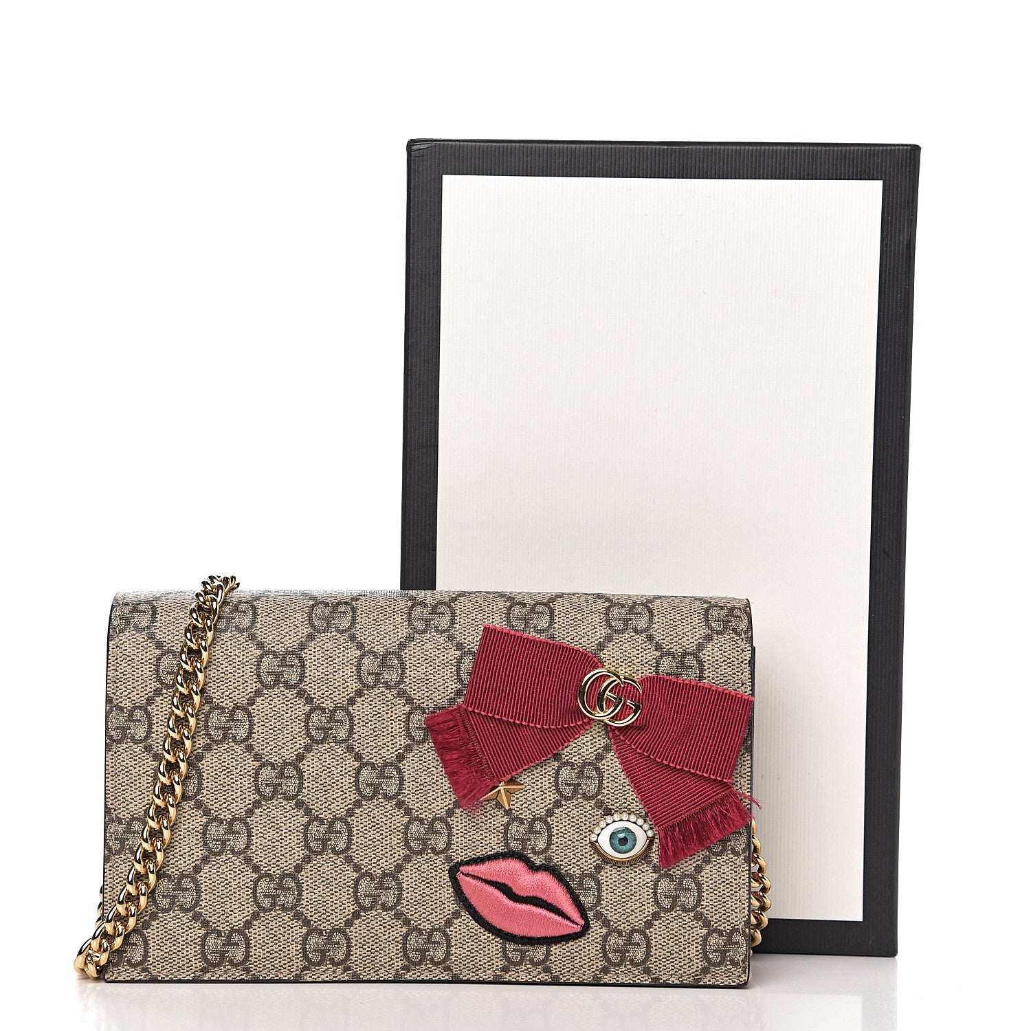 Gucci GG Supreme Monogram Face Embroidered Chain Wallet Pink 10 of 10