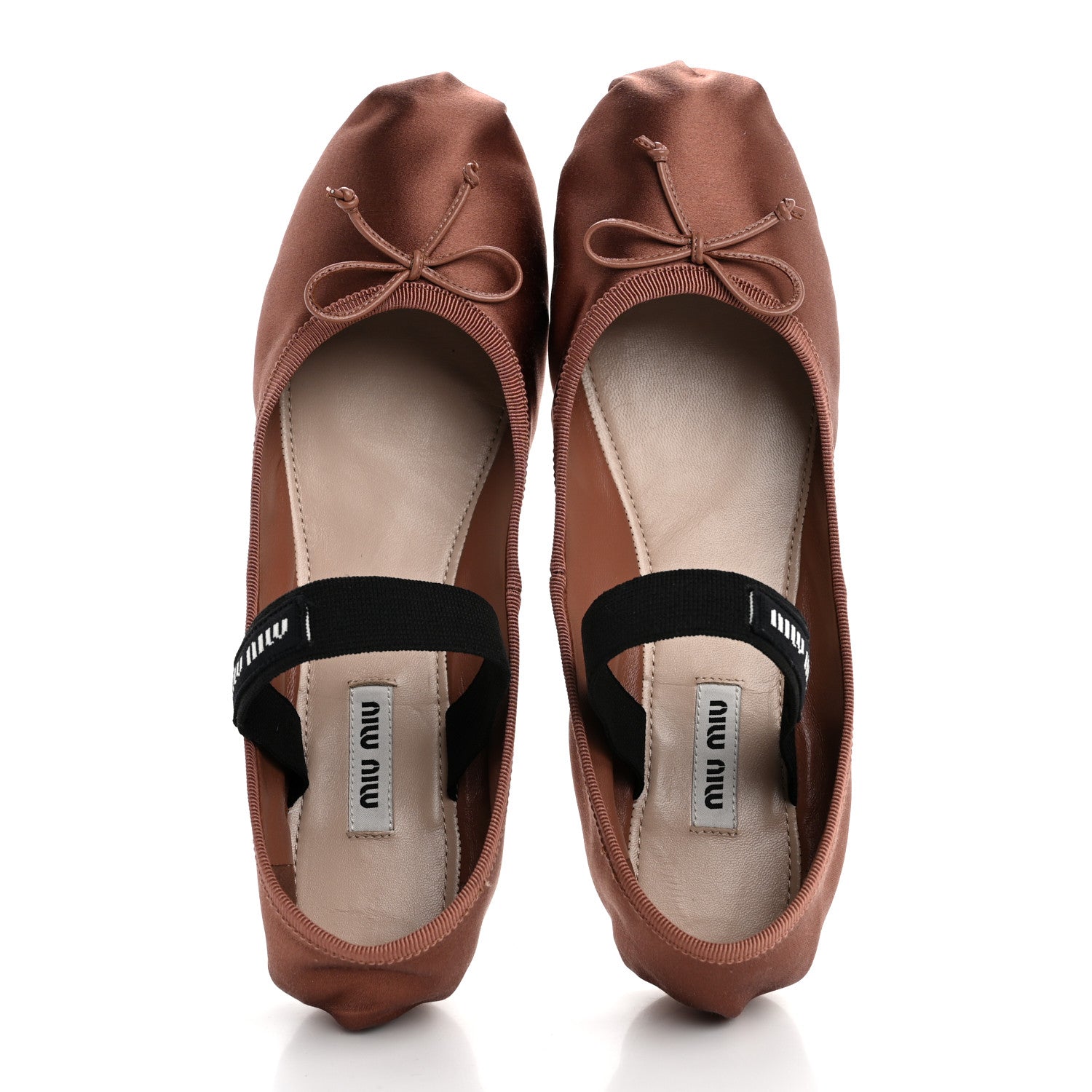 Miu Miu Satin Logo Ballerina Flats 39.5 Cacao 2 of 11