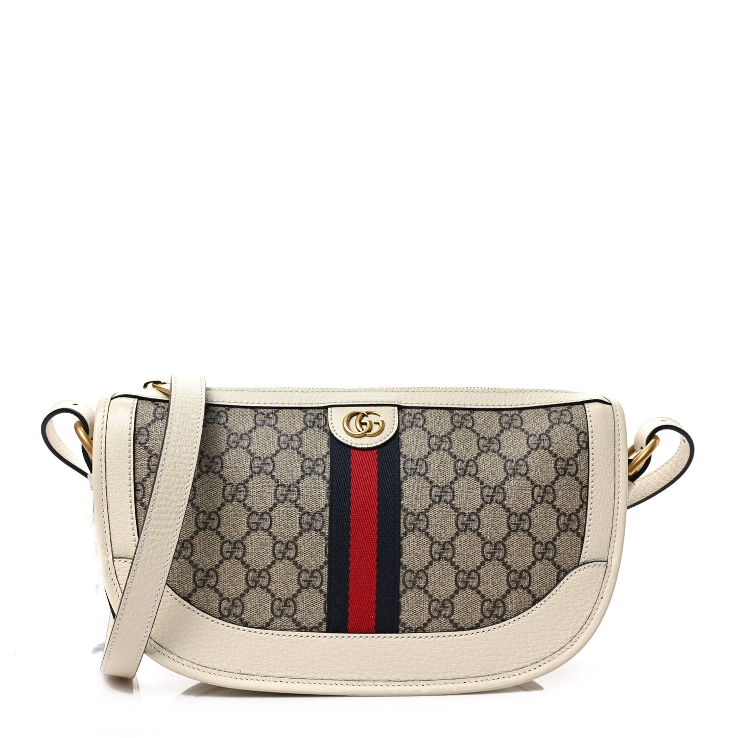 GG Supreme Monogram Web Large Ophidia Shoulder Bag Beige Ebony Mystic White
