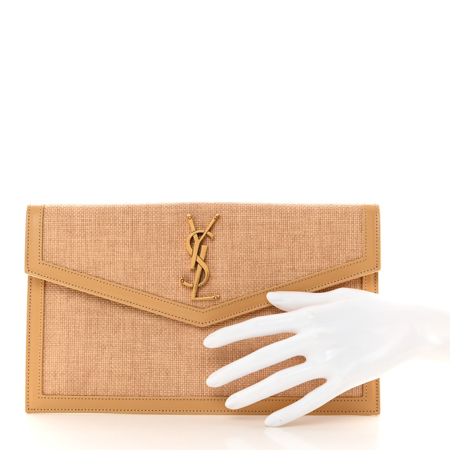 Saint Laurent Micro Raffia Uptown Pouch Natural Hay Blush 2 of 8