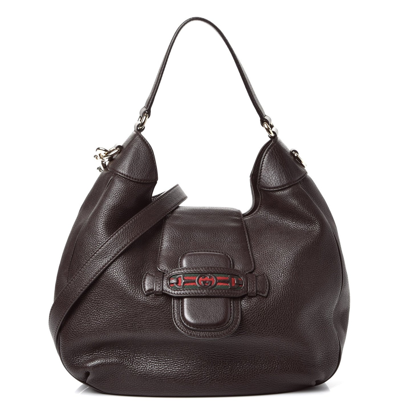 Calfskin Web Medium Dressage Hobo Coffee Brown