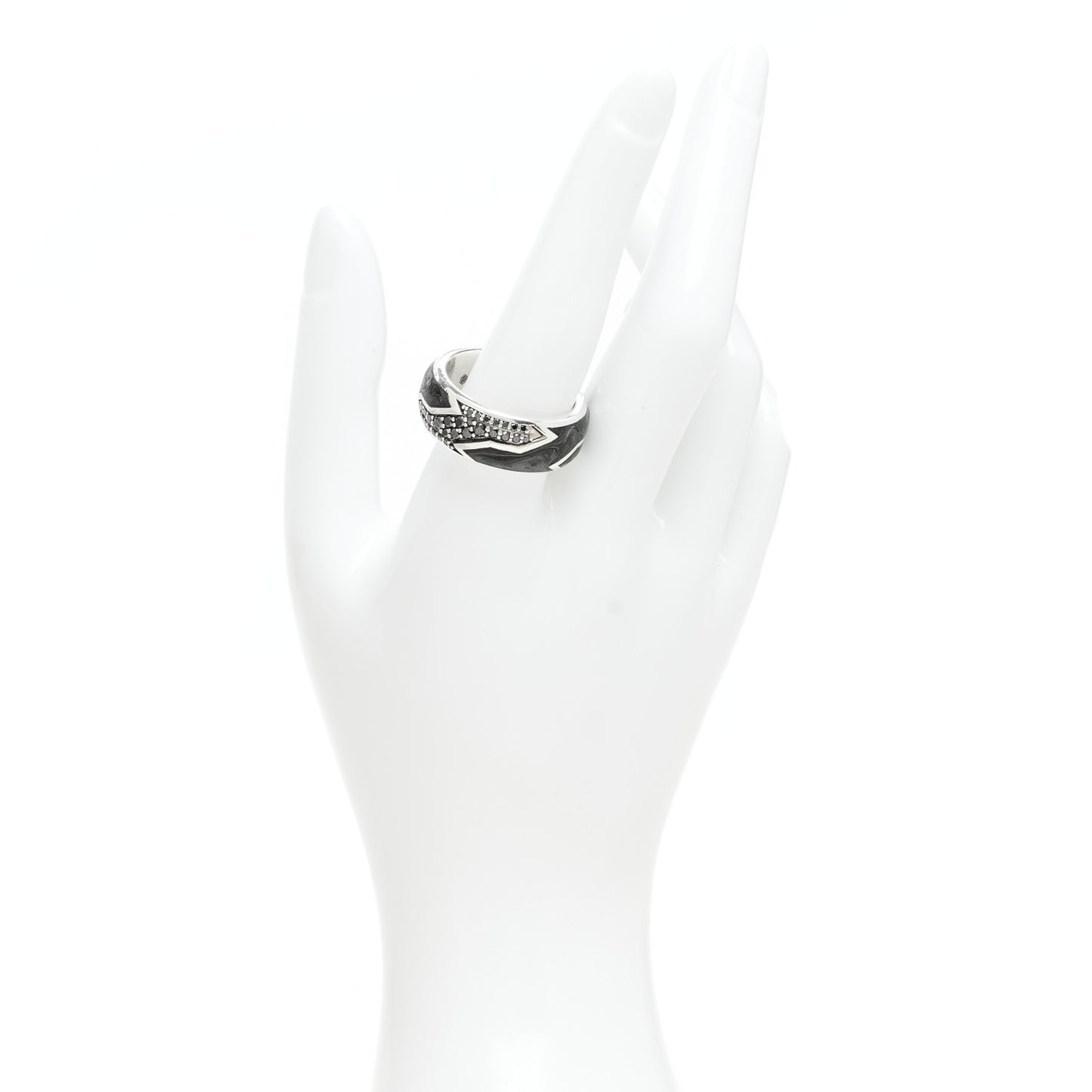 Sterling Silver Black Diamond Forged Carbon Beveled Band Ring 63 10.25