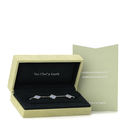 Van Cleef & Arpels 18K White Gold Chalcedony 5 Motifs Vintage Alhambra Bracelet 6 of 6