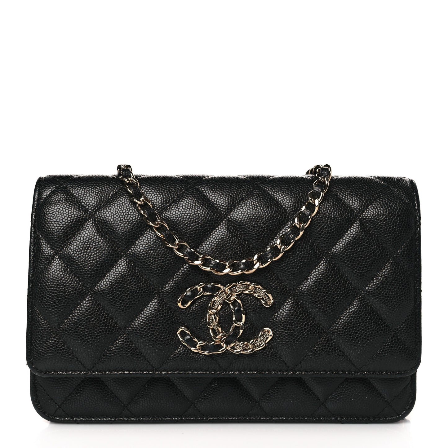 Caviar Quilted French New Wave Chain CC Wallet On Chain WOC Black
