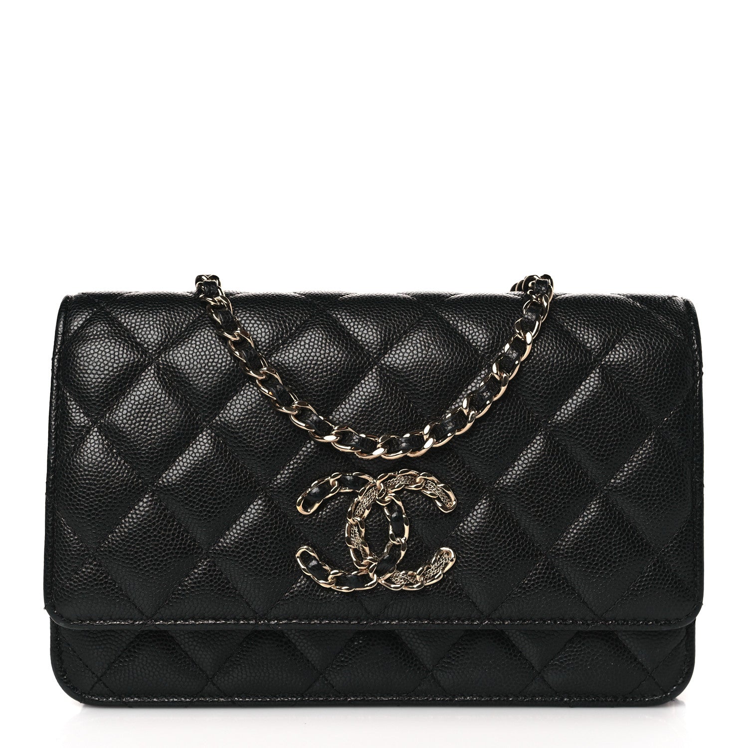 Chanel Caviar Quilted French New Wave Chain CC Wallet On Chain WOC Black 1 of 11