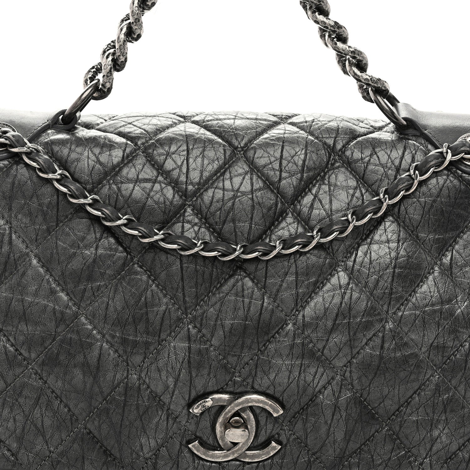 Chanel Aged Calfskin Quilted Medium Pondichery Flap Dark Grey 8 of 10