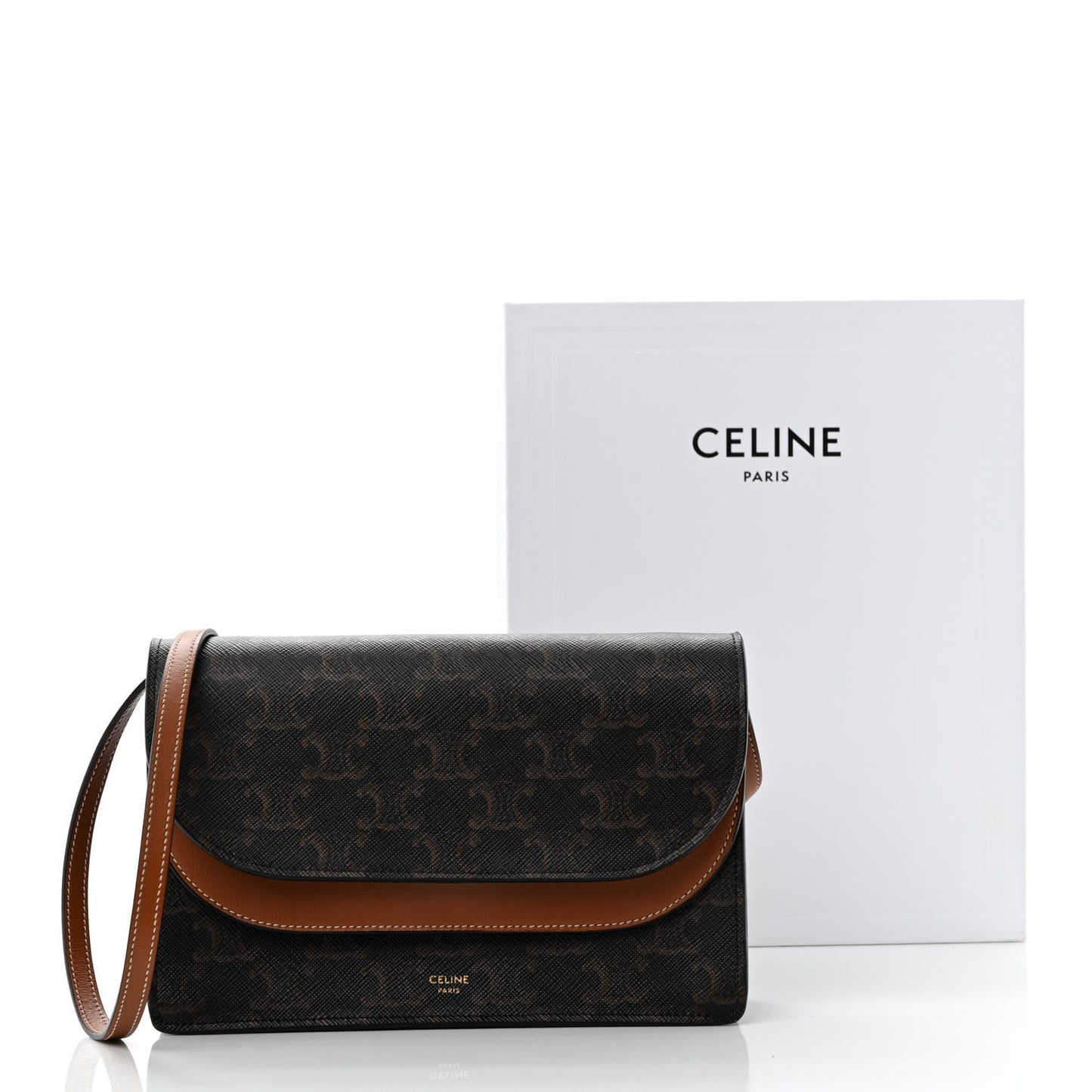 Triomphe Canvas Lambskin Wallet On Strap Tan