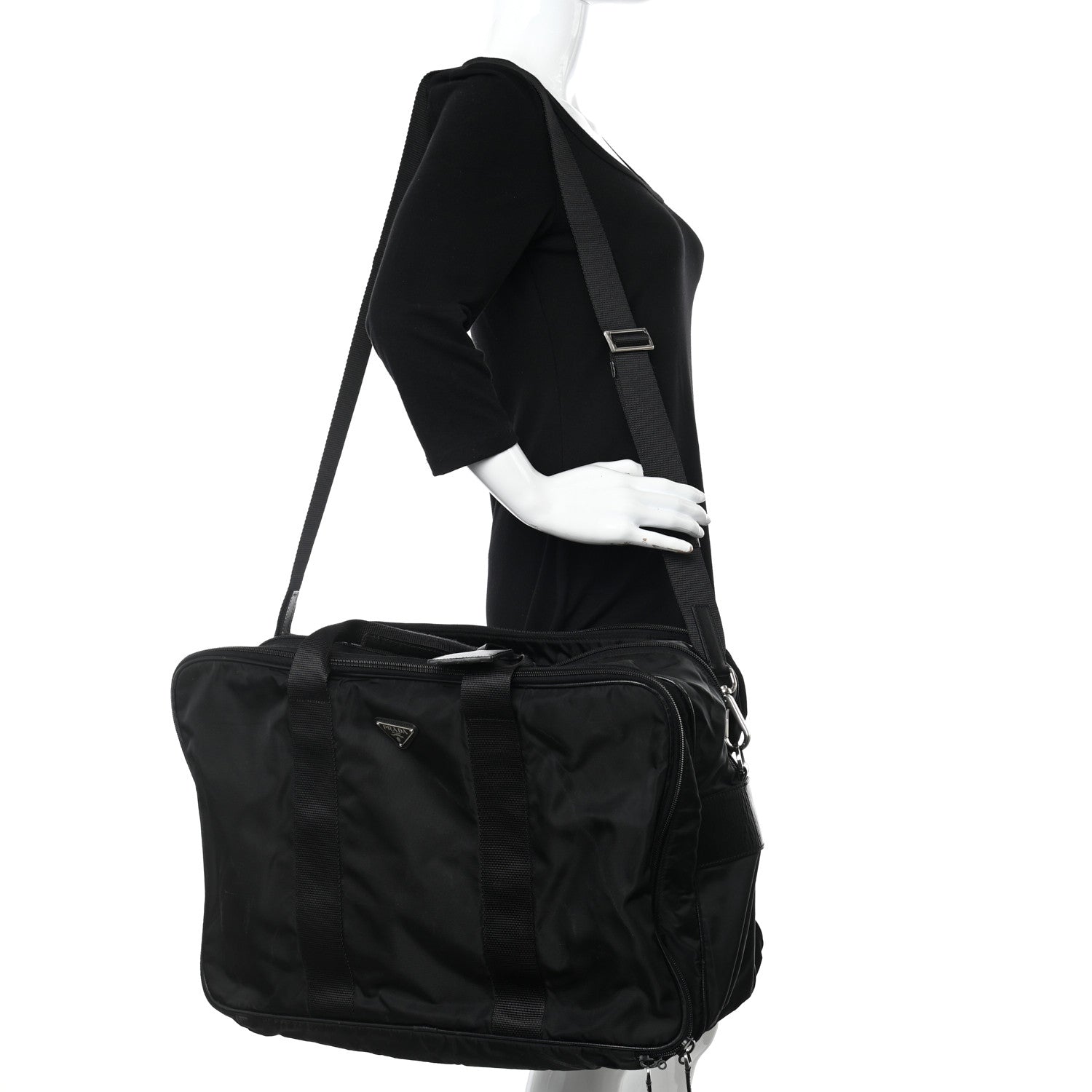Prada Tessuto Nylon Saffiano Viaggio Carry On Travel Bag Black 2 of 13