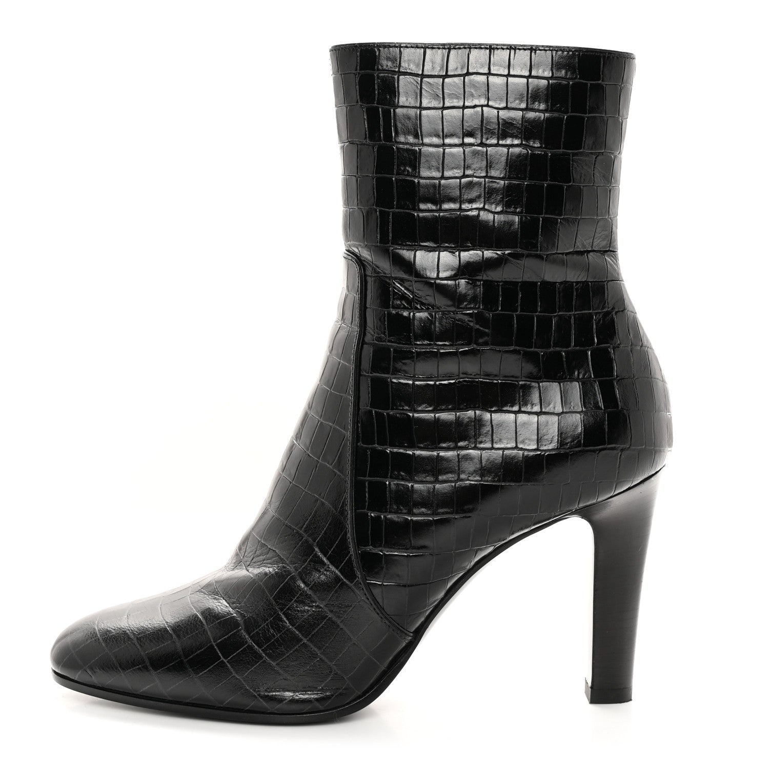 Saint Laurent Shiny Crocodile Embossed Jane 90 Zip Booties 40.5 Black 1 of 16
