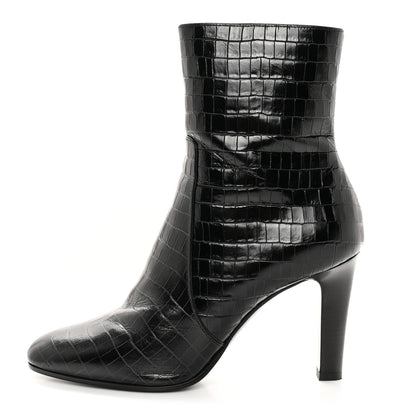 Saint Laurent Shiny Crocodile Embossed Jane 90 Zip Booties 40.5 Black 1 of 16