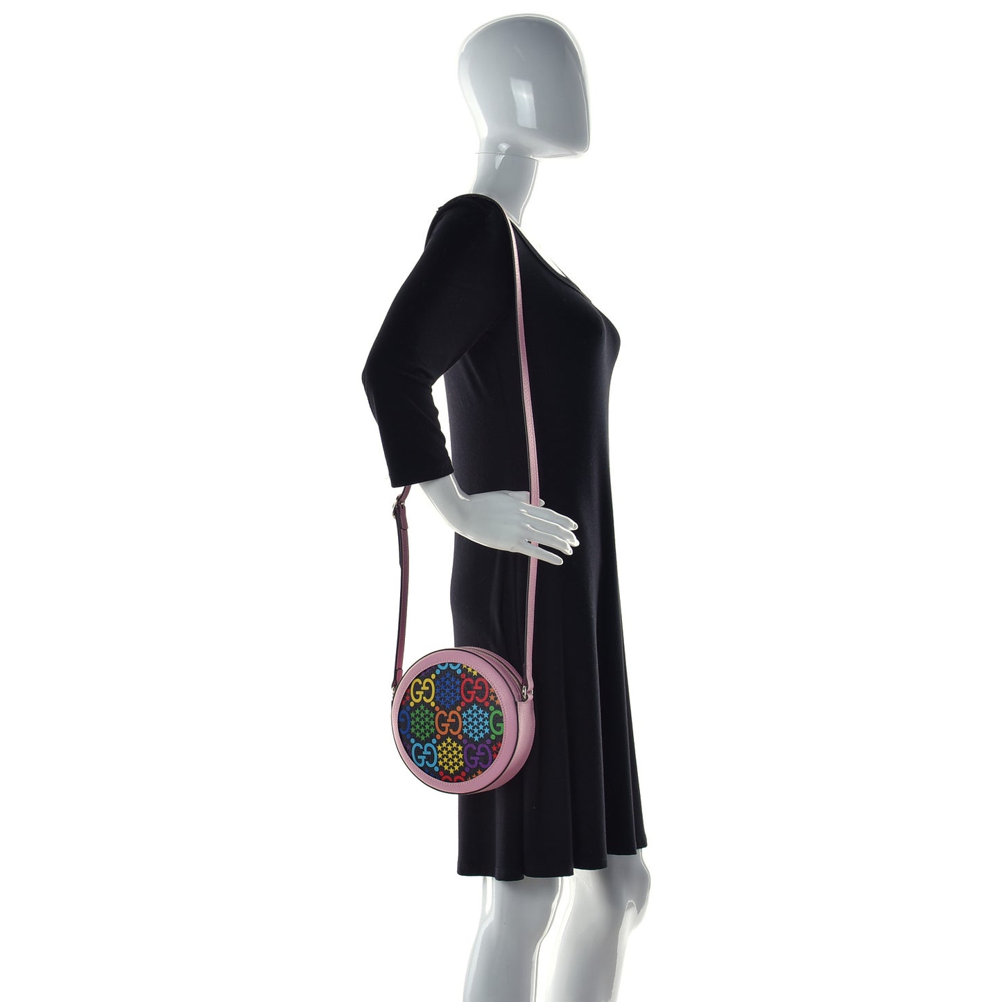 GG Supreme Monogram Psychedelic Round Shoulder Bag Black Multicolor Sugar Pink