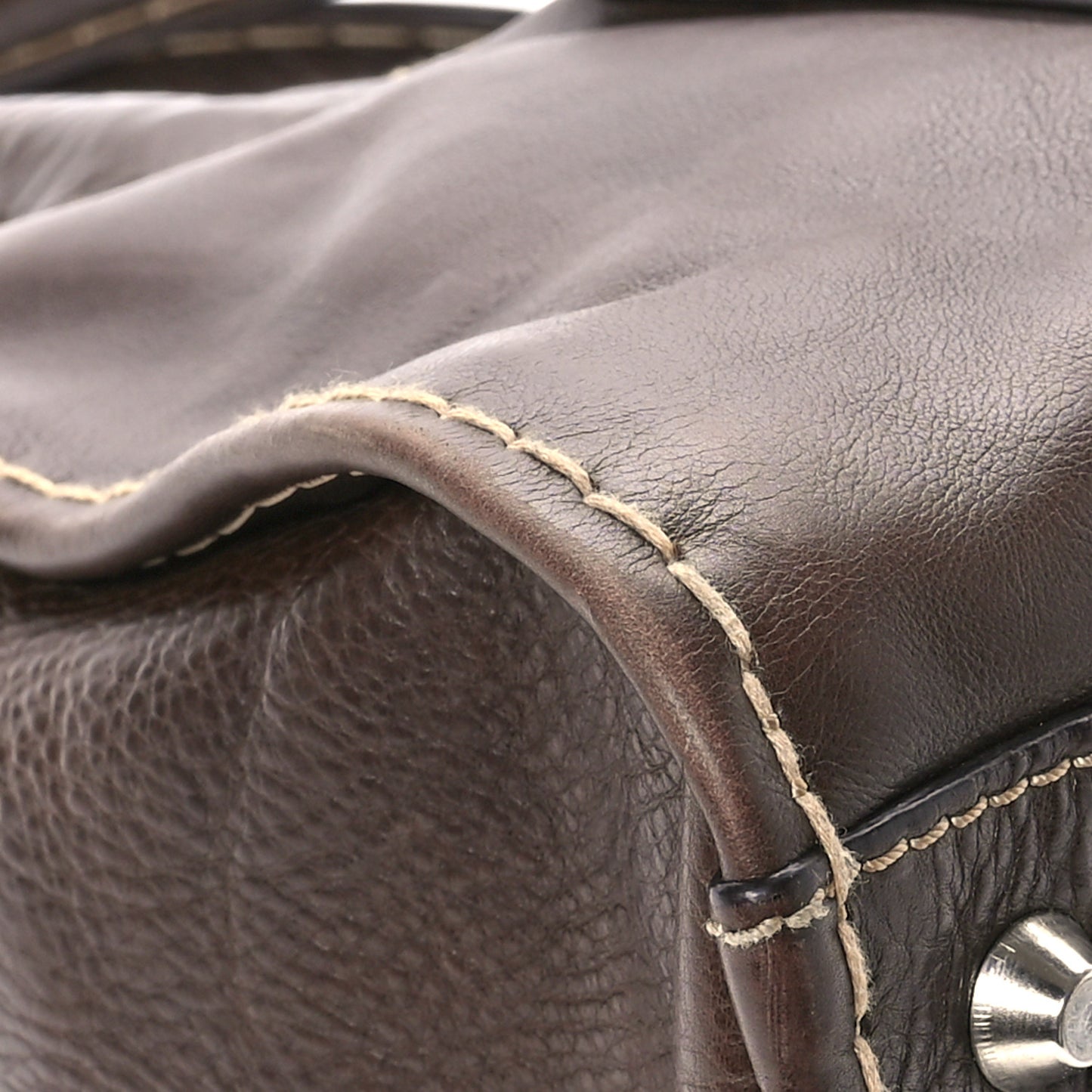 Shiny Tanned Calfskin Medium Edith Bag Brown