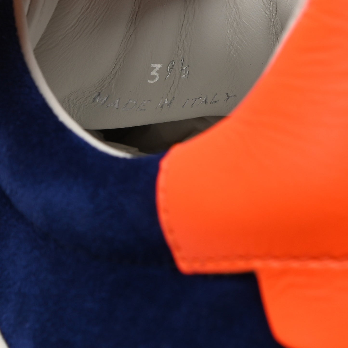 Suede Calfskin Diamond Low Top Sneaker 39.5 Cobalt Neon Orange