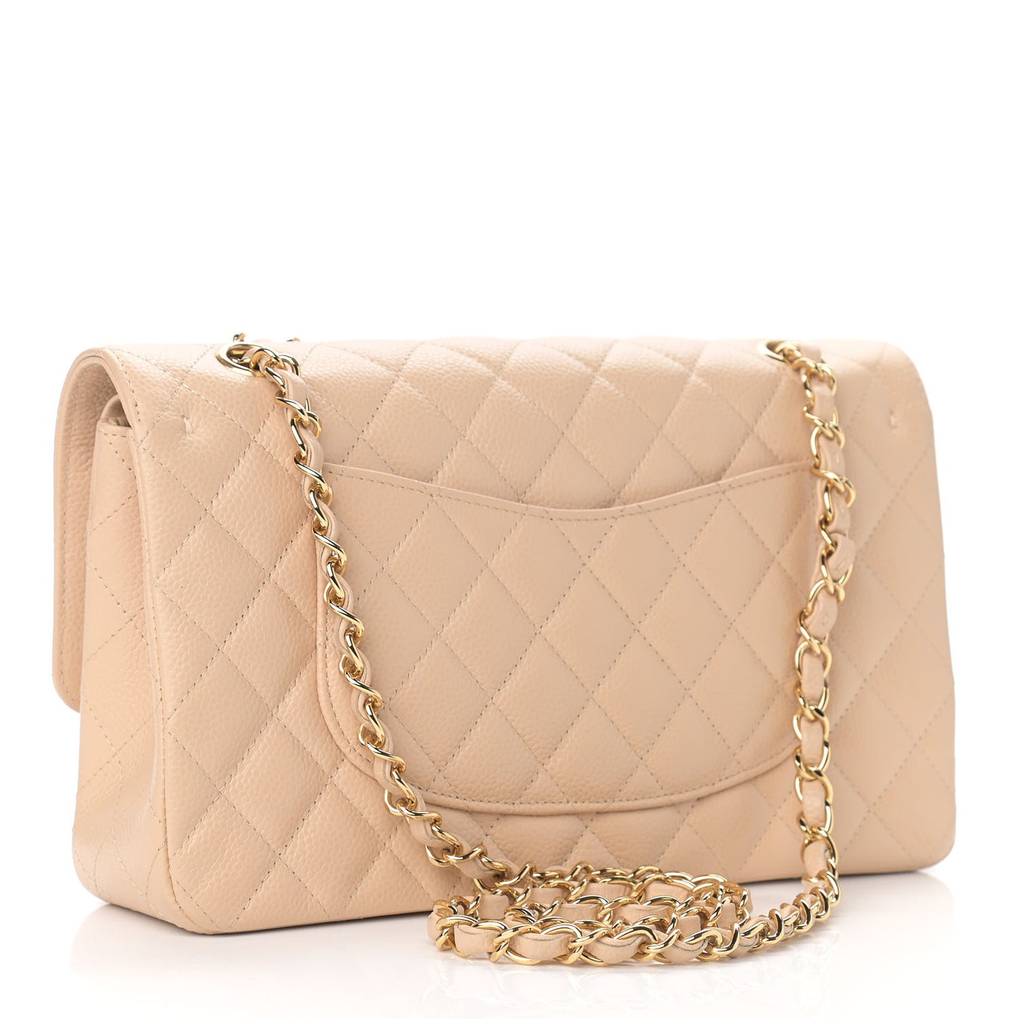Caviar Quilted Medium Double Flap Beige
