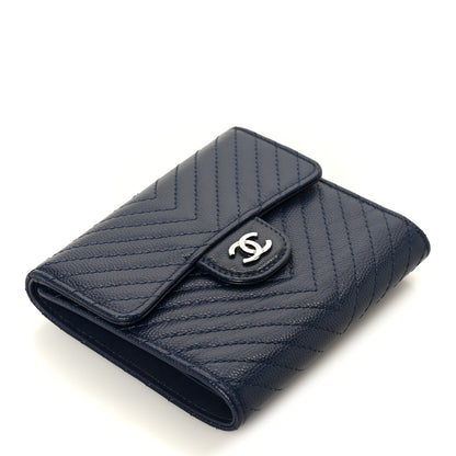 Chanel Caviar Chevron Quilted Compact Flap Wallet Navy 4 of 11