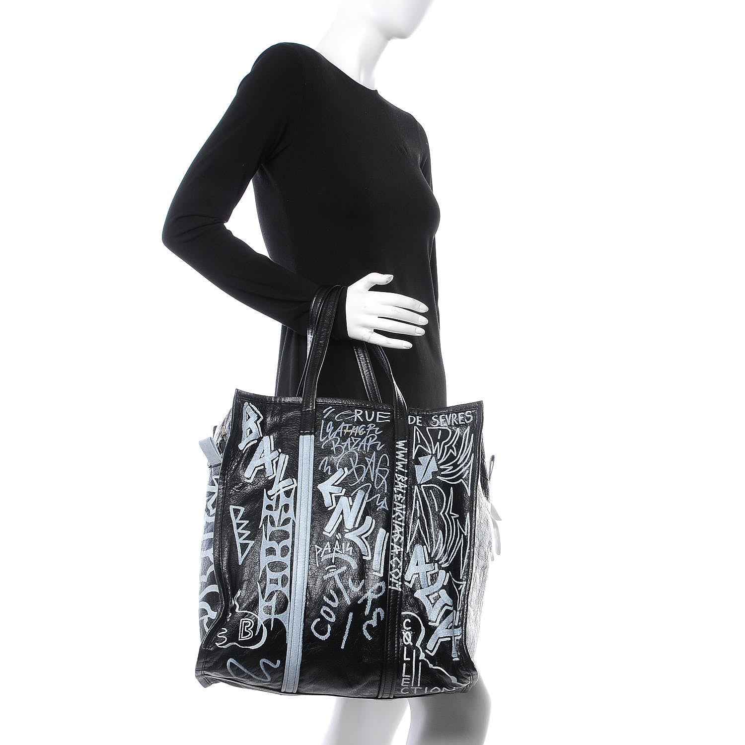 Balenciaga Agneau Arena Graffiti All Over Medium Bazar Shopper Tote Black White 2 of 9