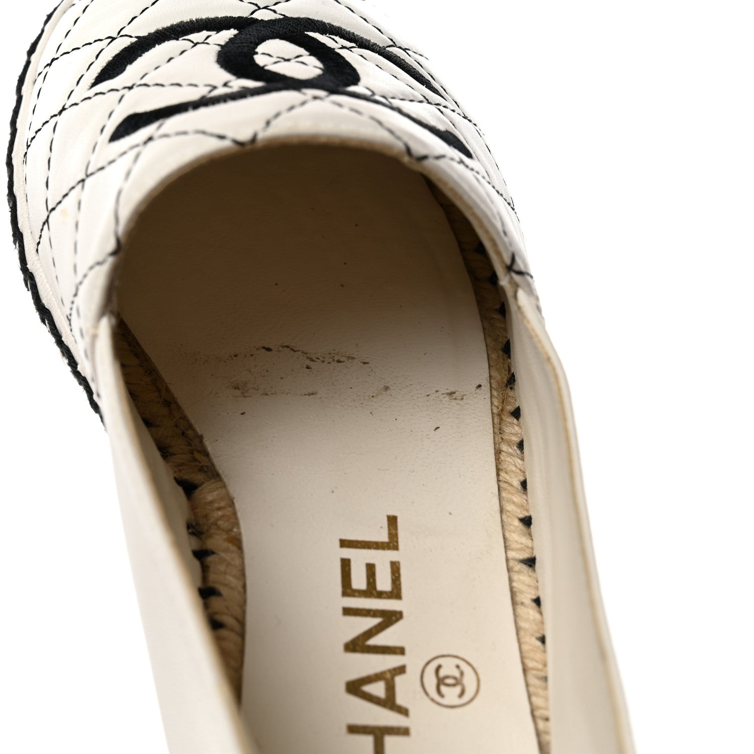 Chanel Lambskin Stitched CC Espadrilles 35 White Black 10 of 13