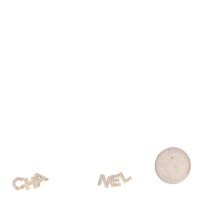 Chanel Crystal Cha-Nel Logo Earrings Gold 2 of 4
