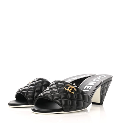 Chanel Lambskin Quilted Textured CC Mules 41 Black 3 of 9