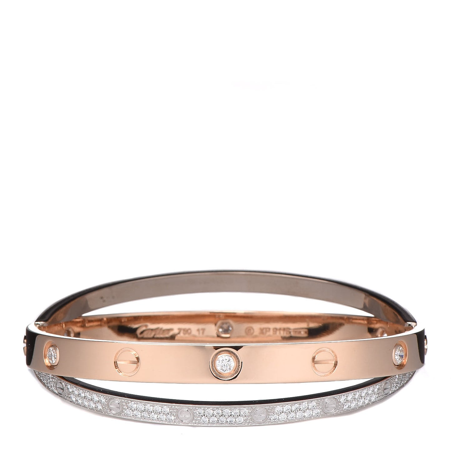 18K Pink White Gold Diamond Double LOVE Paved Bracelet 17