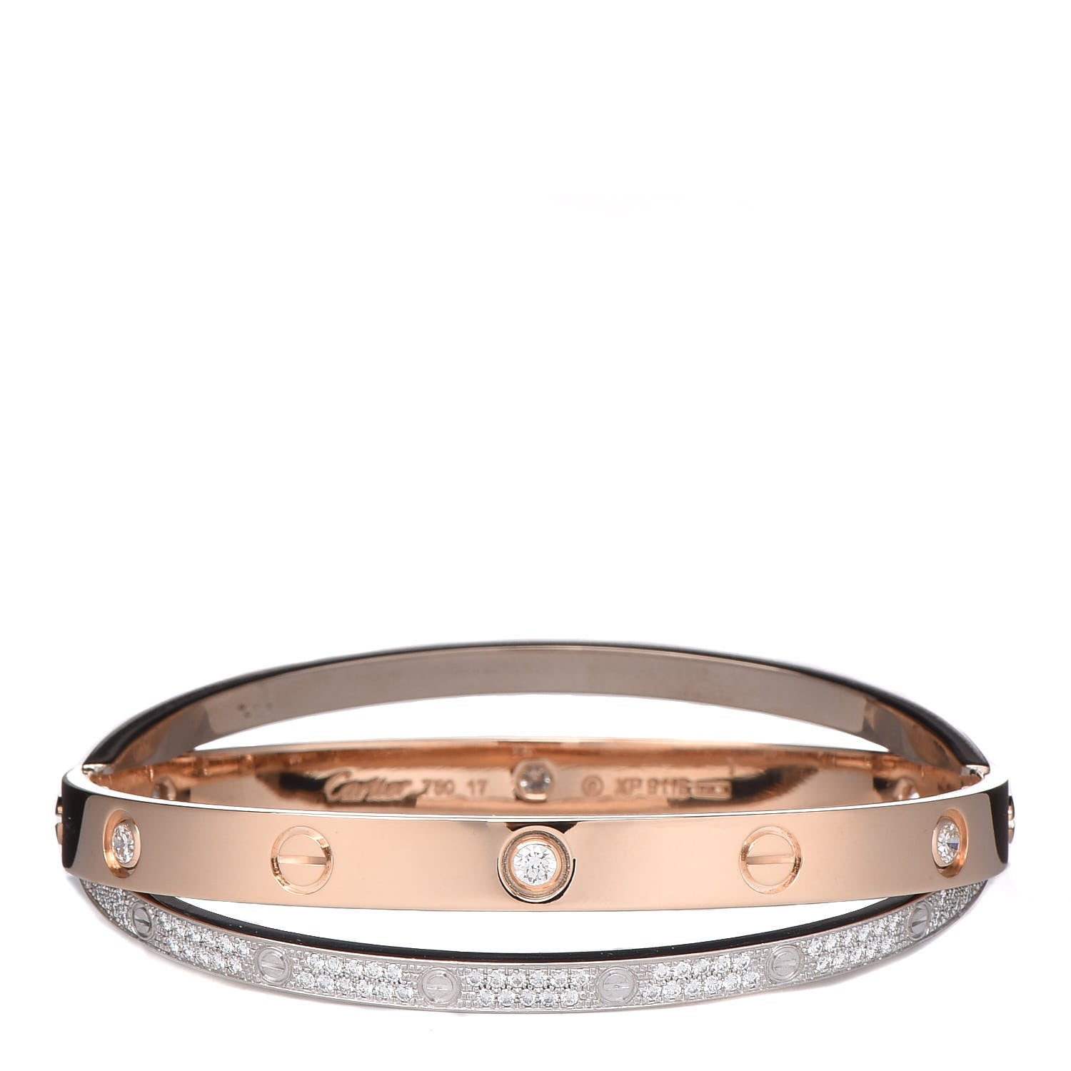 Cartier 18K Pink White Gold Diamond Double LOVE Paved Bracelet 17 1 of 8