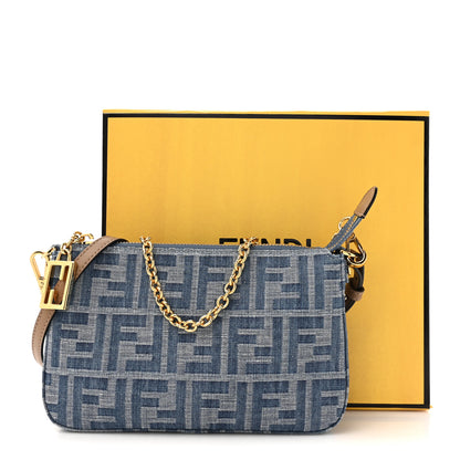 Fendi Denim Vitello King F is Fendi FF Embroidered Baguette Pouch Denim Sand 11 of 11