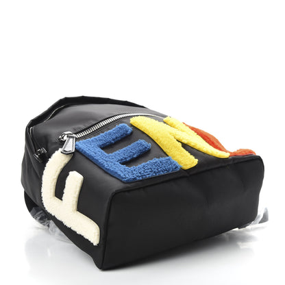 Fendi Nylon Shearling Block Letter Backpack Black 3 of 9