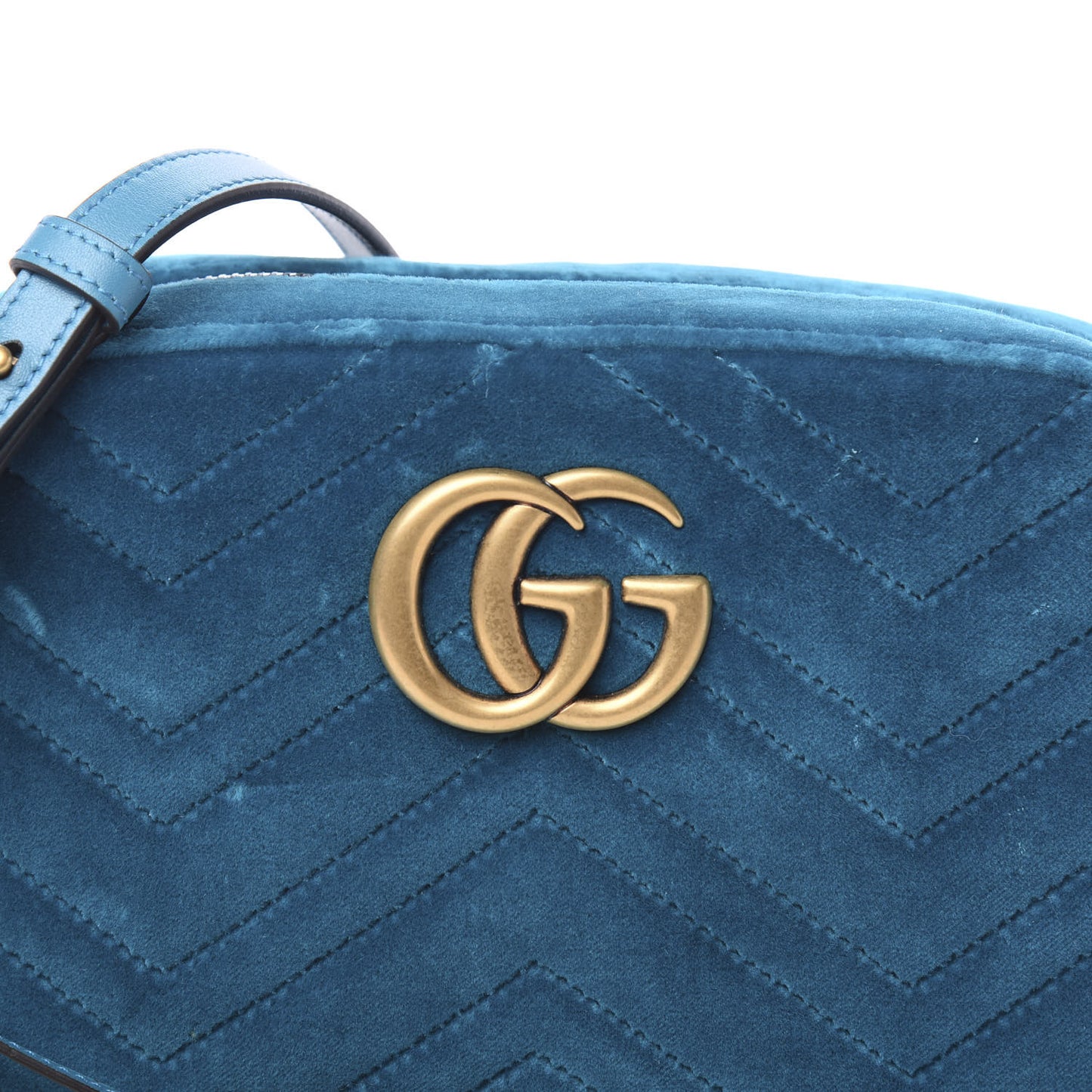 Velvet Matelasse Small GG Marmont Chain Shoulder Bag Pavone Cyan