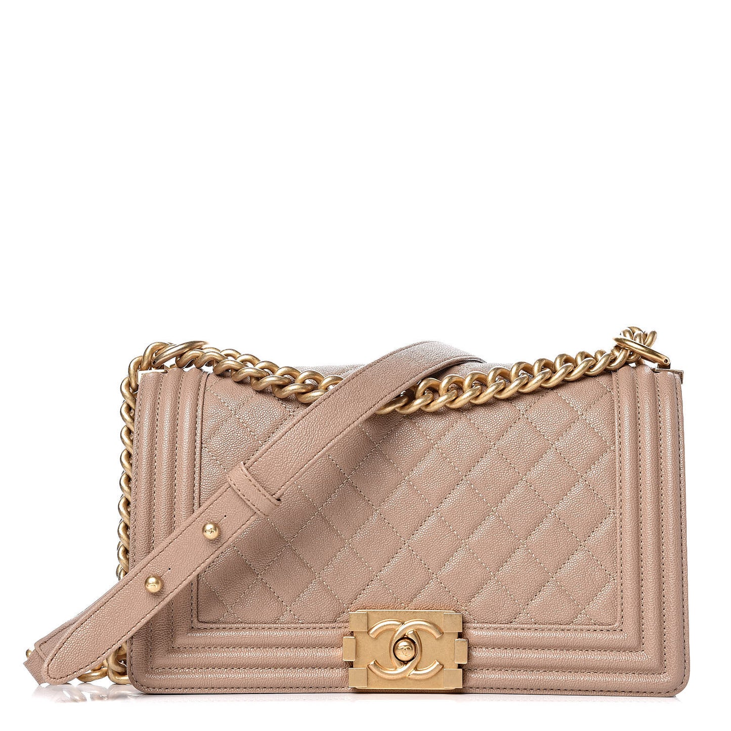 Caviar Quilted Medium Boy Flap Dark Beige