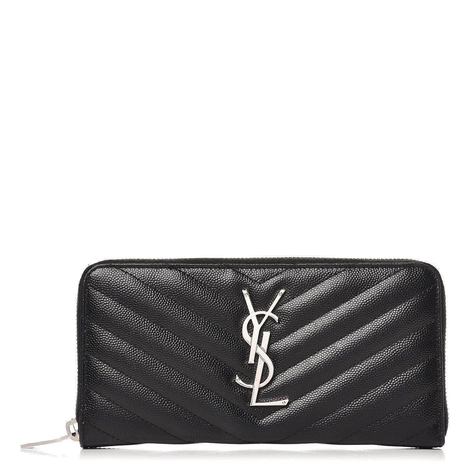Saint Laurent Grain De Poudre Matelasse Chevron Monogram Zip Around Wallet Black 1 of 7