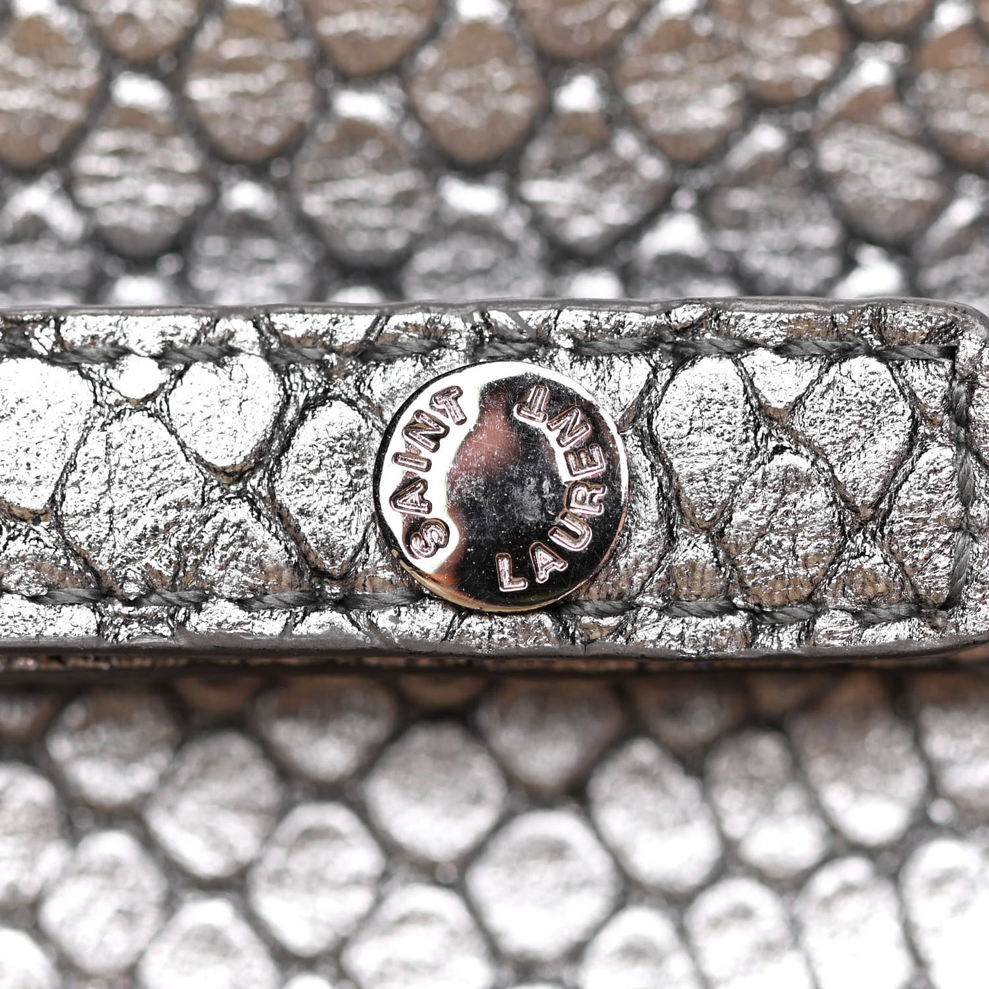 Metallic Calfskin Python Embossed Monogram Chain Wallet Silver