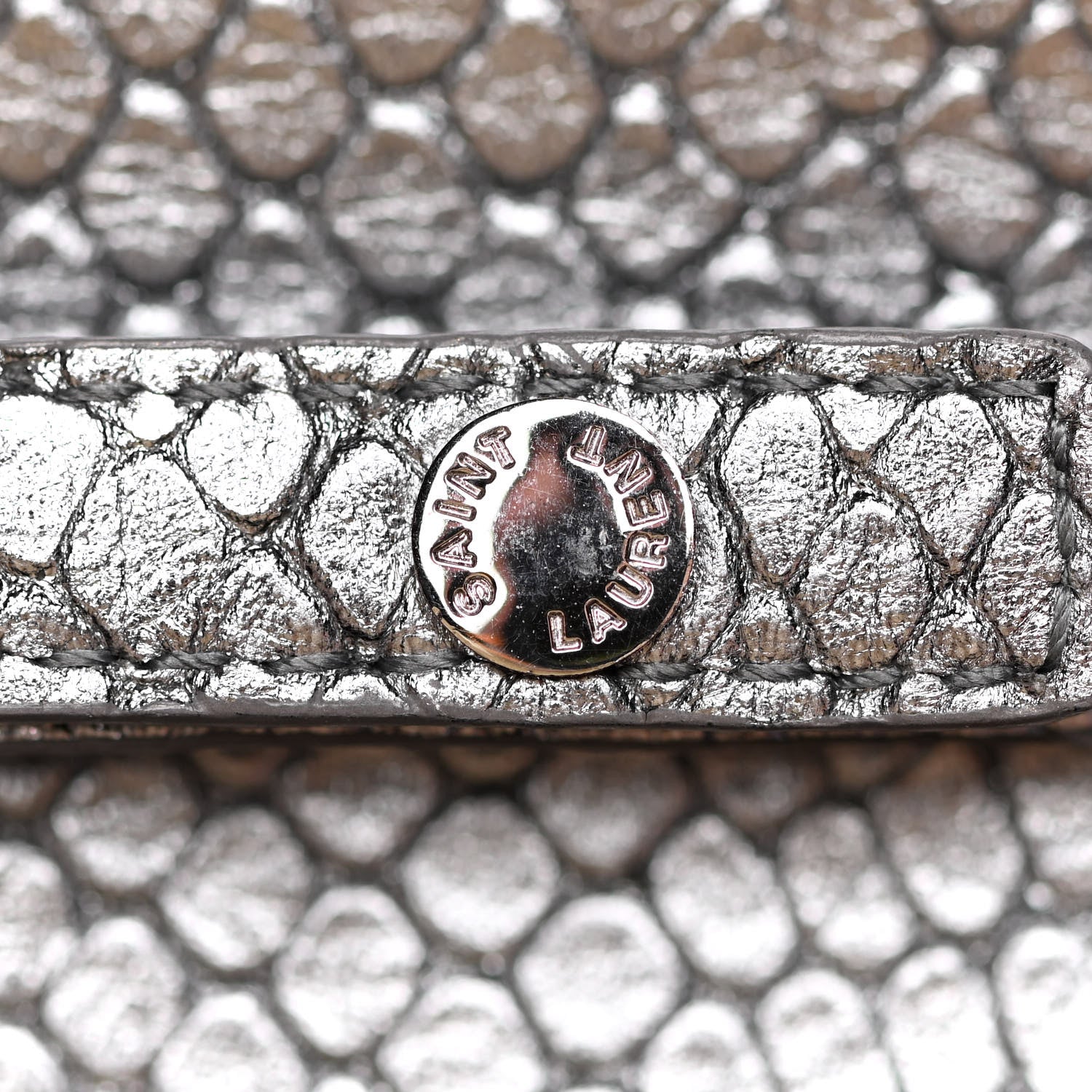 Saint Laurent Metallic Calfskin Python Embossed Monogram Chain Wallet Silver 16 of 17