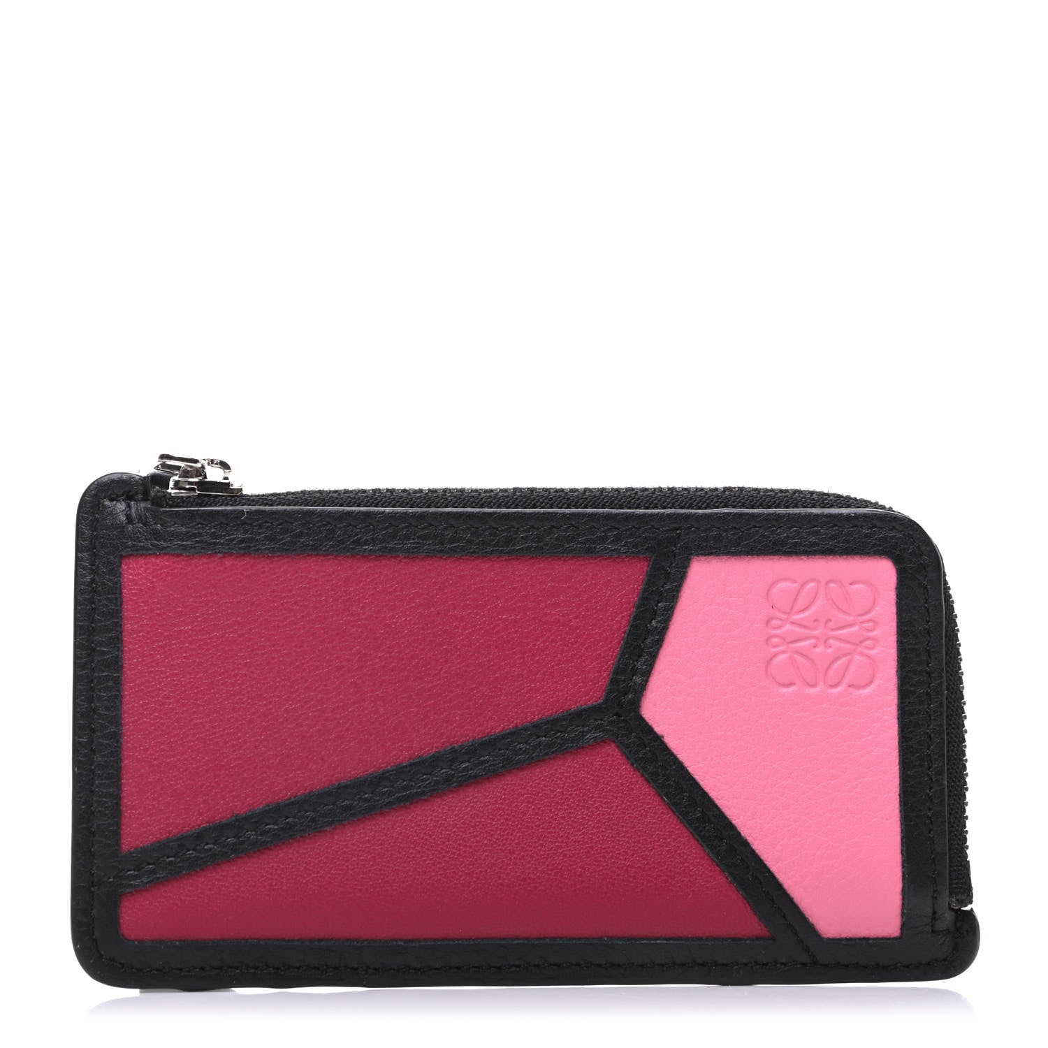 Loewe Calfskin Puzzle Colorblock Coin Card Holder Wild Rose Raspberry 1 of 7