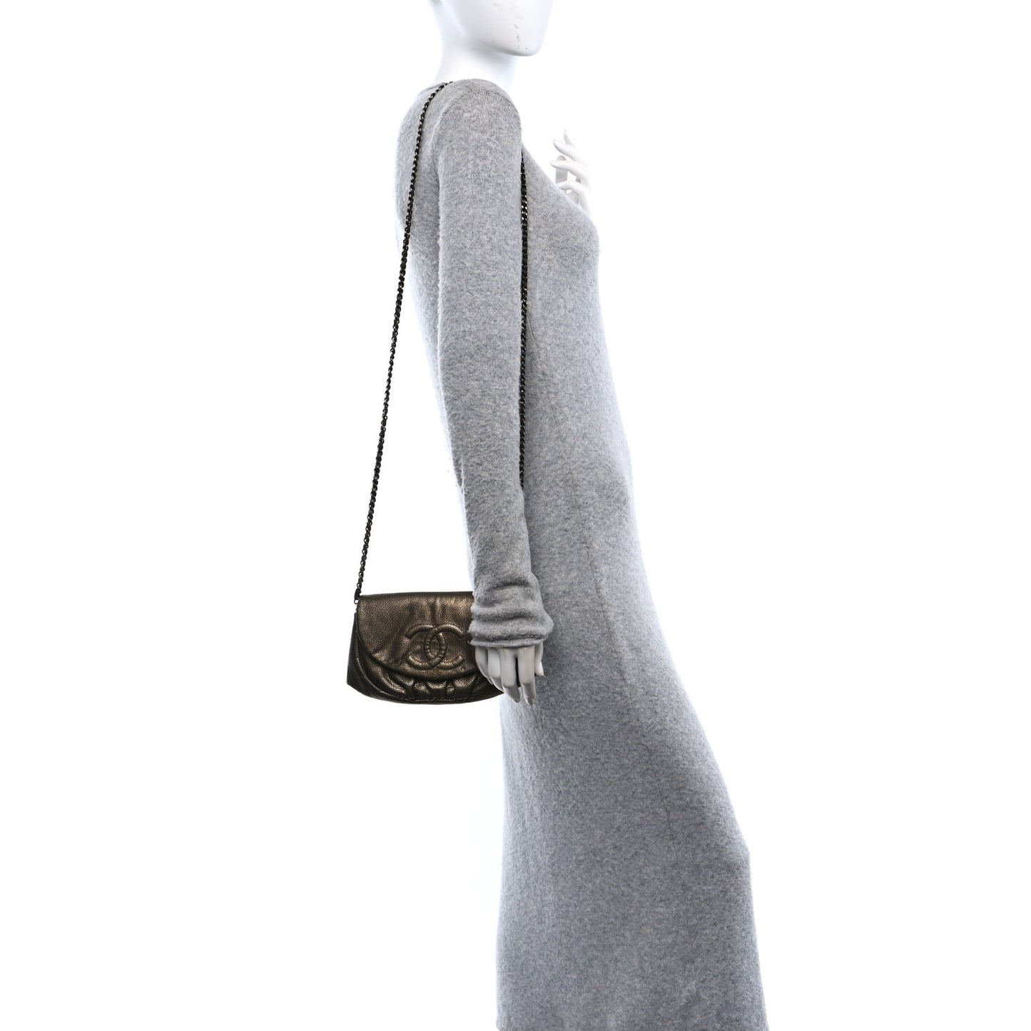 Metallic Caviar Half Moon Wallet On Chain WOC Bronze