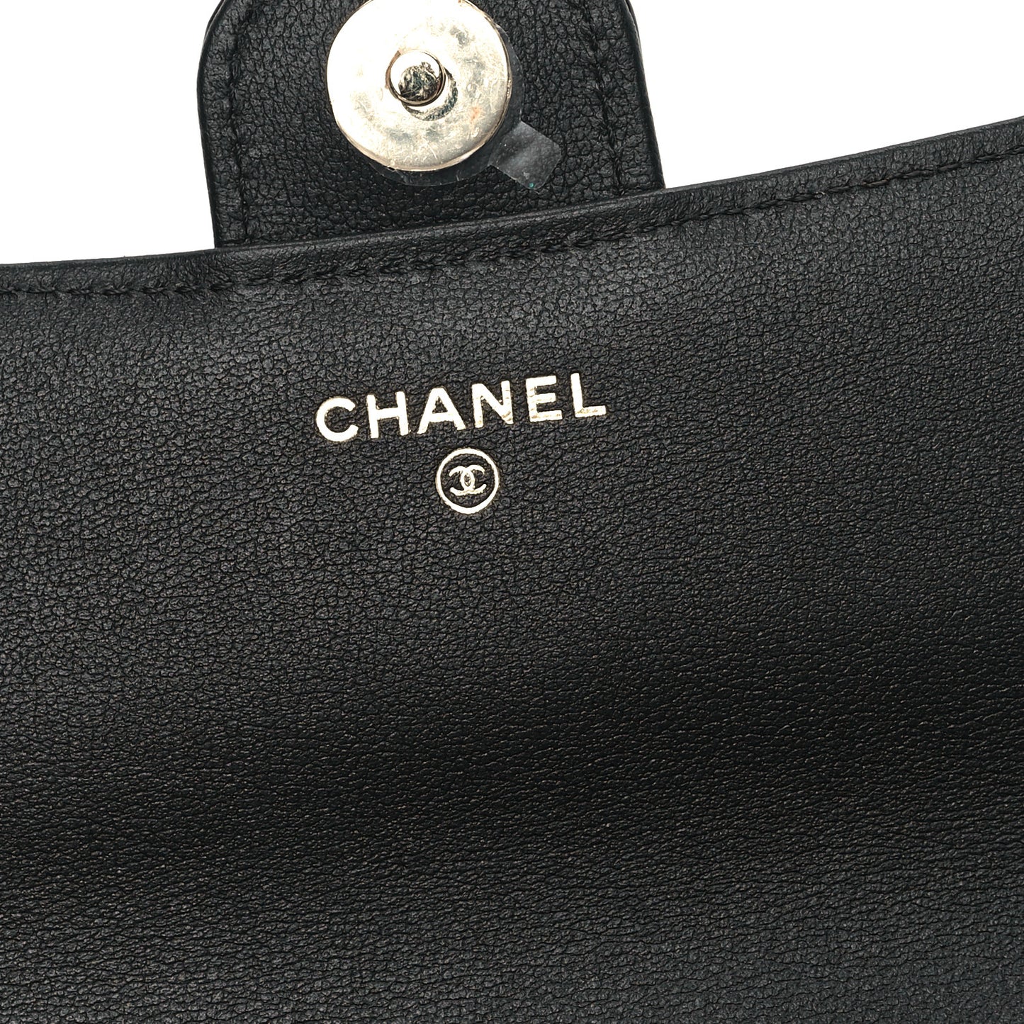 Patent Calfskin Quilted Flap Phone Holder With Chain Black