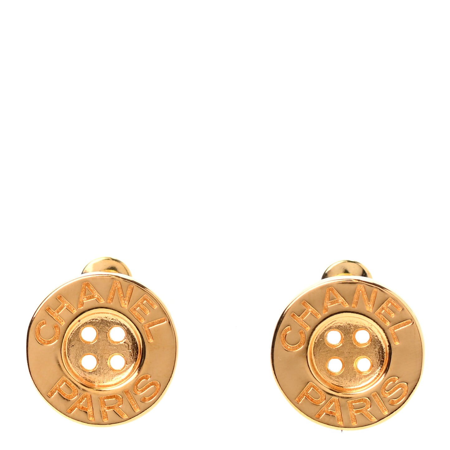 Metal Paris Button Stud Earrings Gold