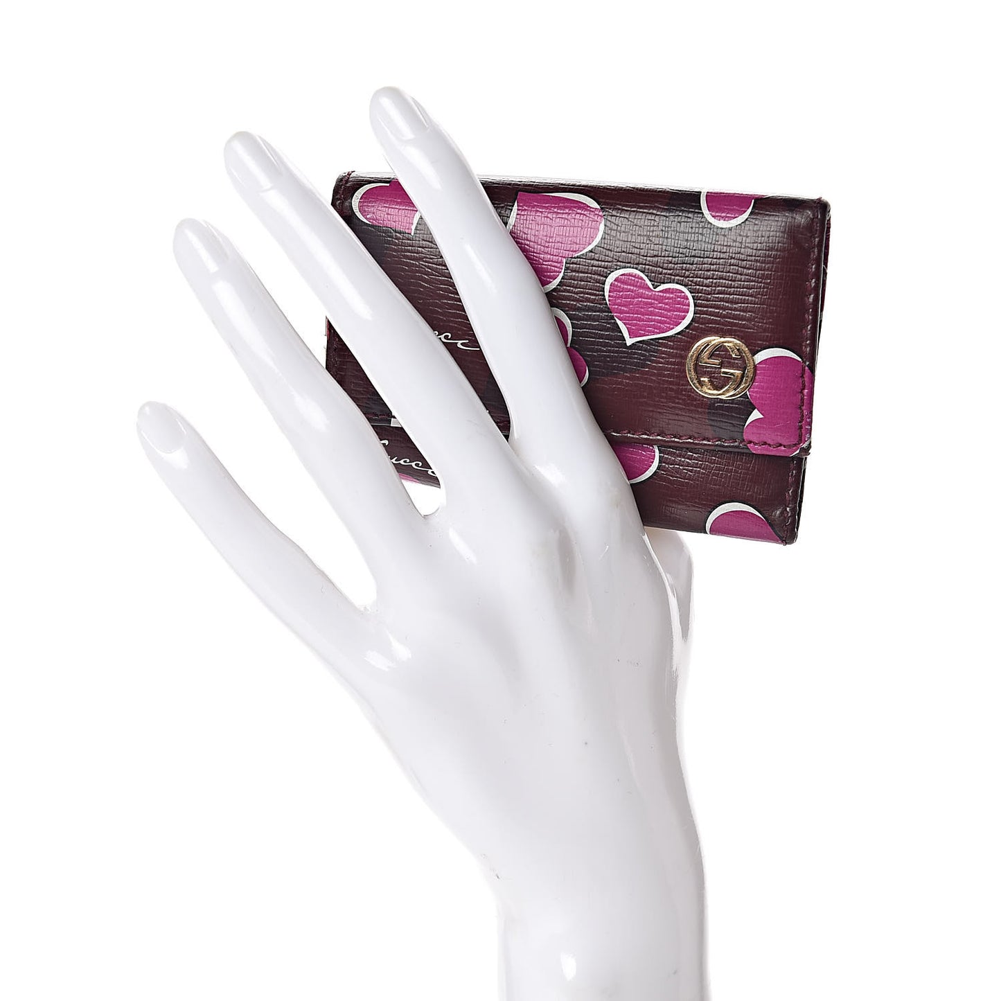 Calfskin Heartbeat Print Key Holder New Wine