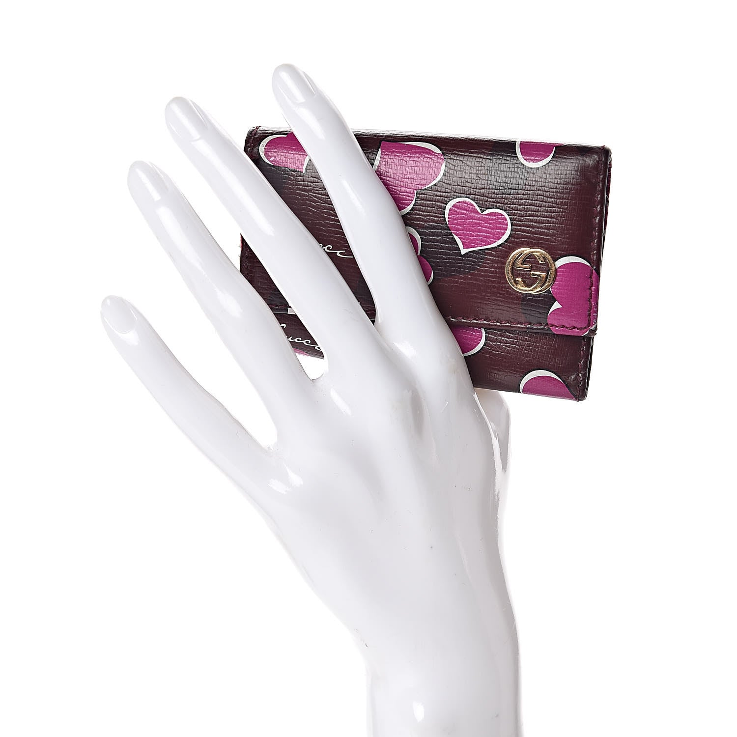 Gucci Calfskin Heartbeat Print Key Holder New Wine 2 of 7