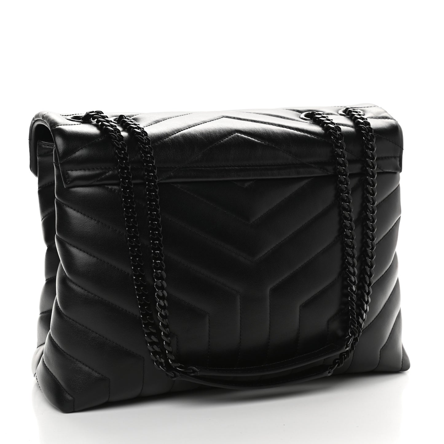 Calfskin Y Quilted Monogram Medium Loulou Chain Satchel Black