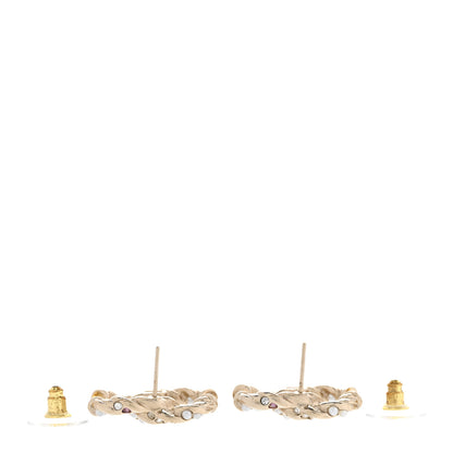 Chanel Metal Pearl Crystal Twisted CC Earrings Light Gold White Pink 3 of 4