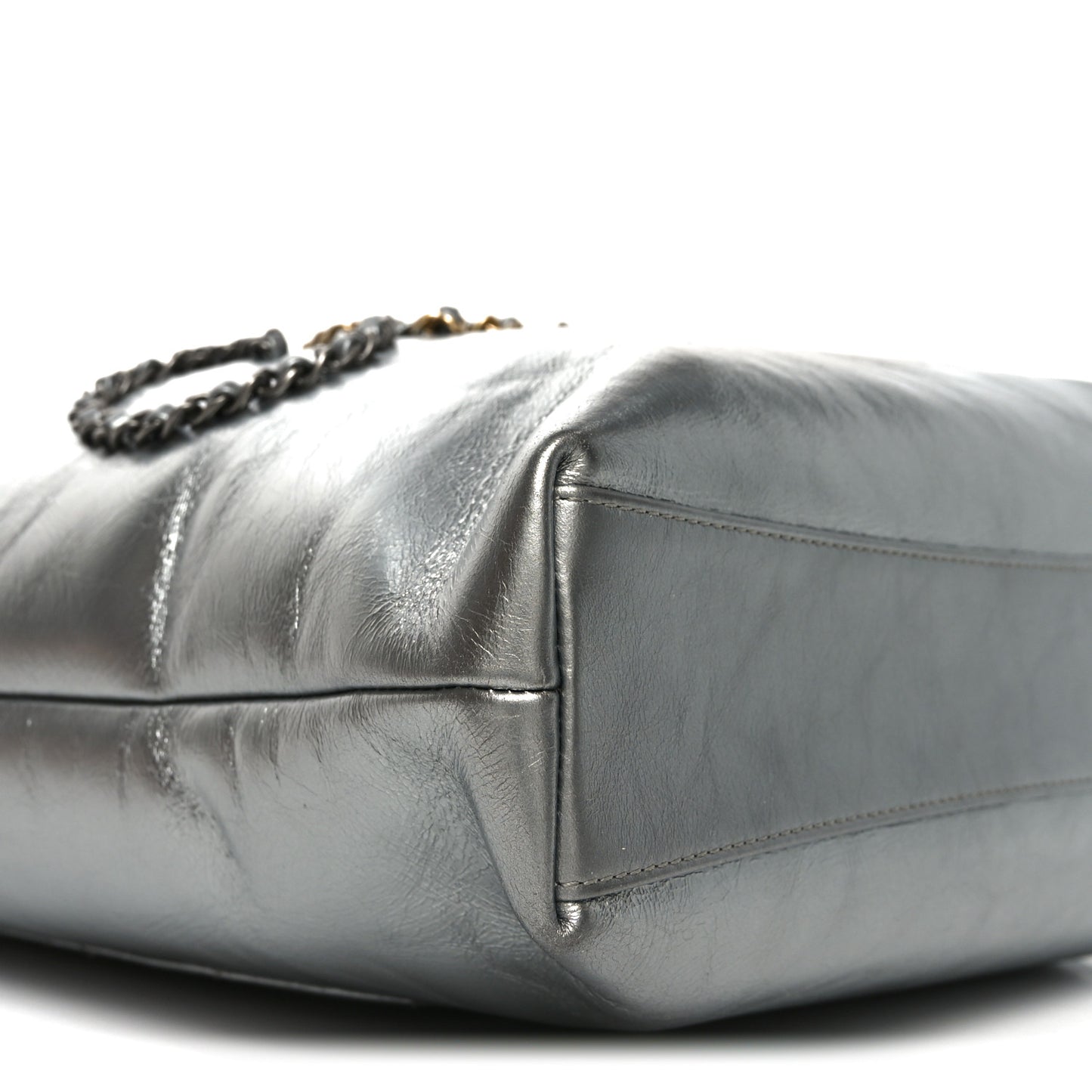 Metallic Crumpled Calfskin Chain 20s Signe Tote Silver