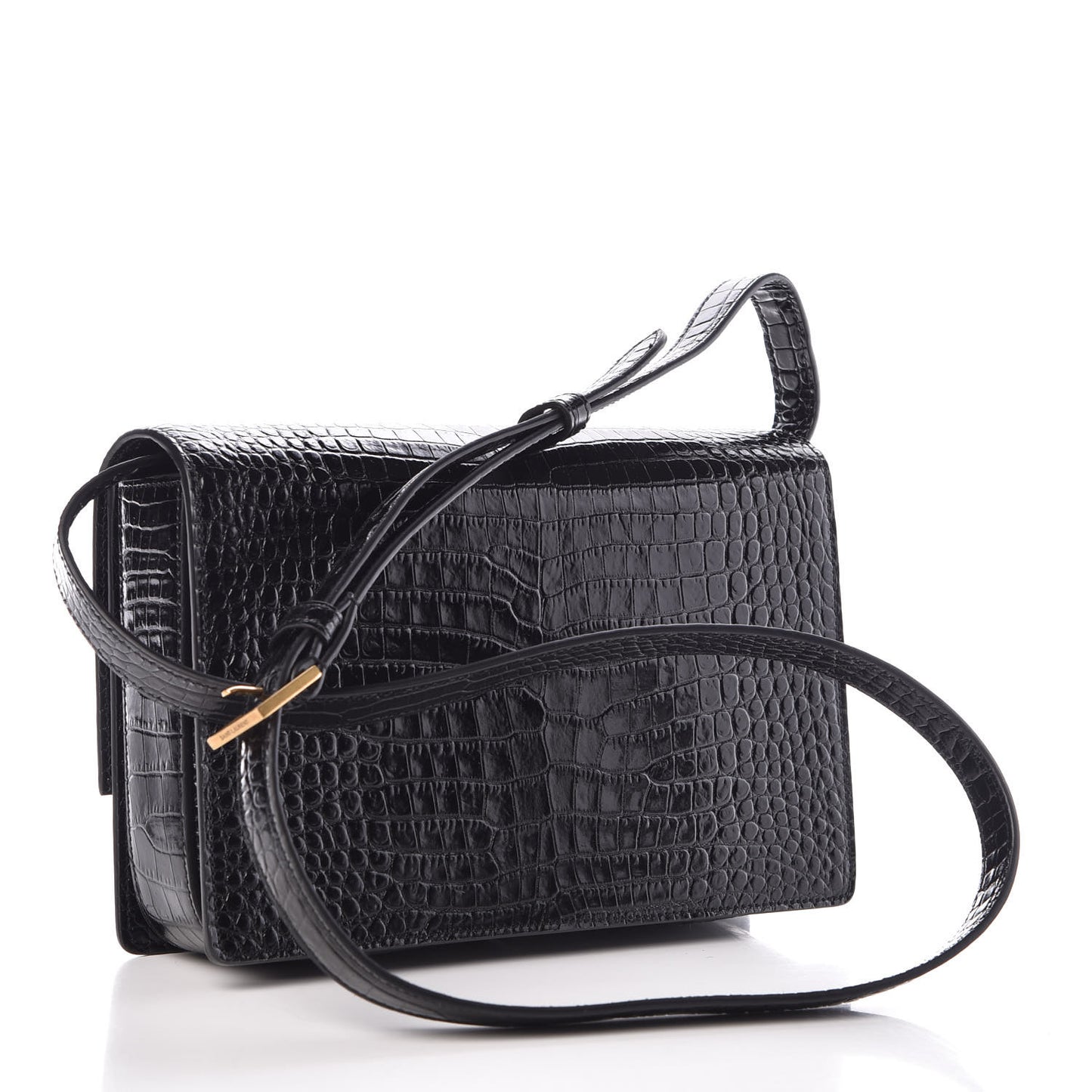 Calfskin Crocodile Embossed Medium Bellechasse Satchel Black