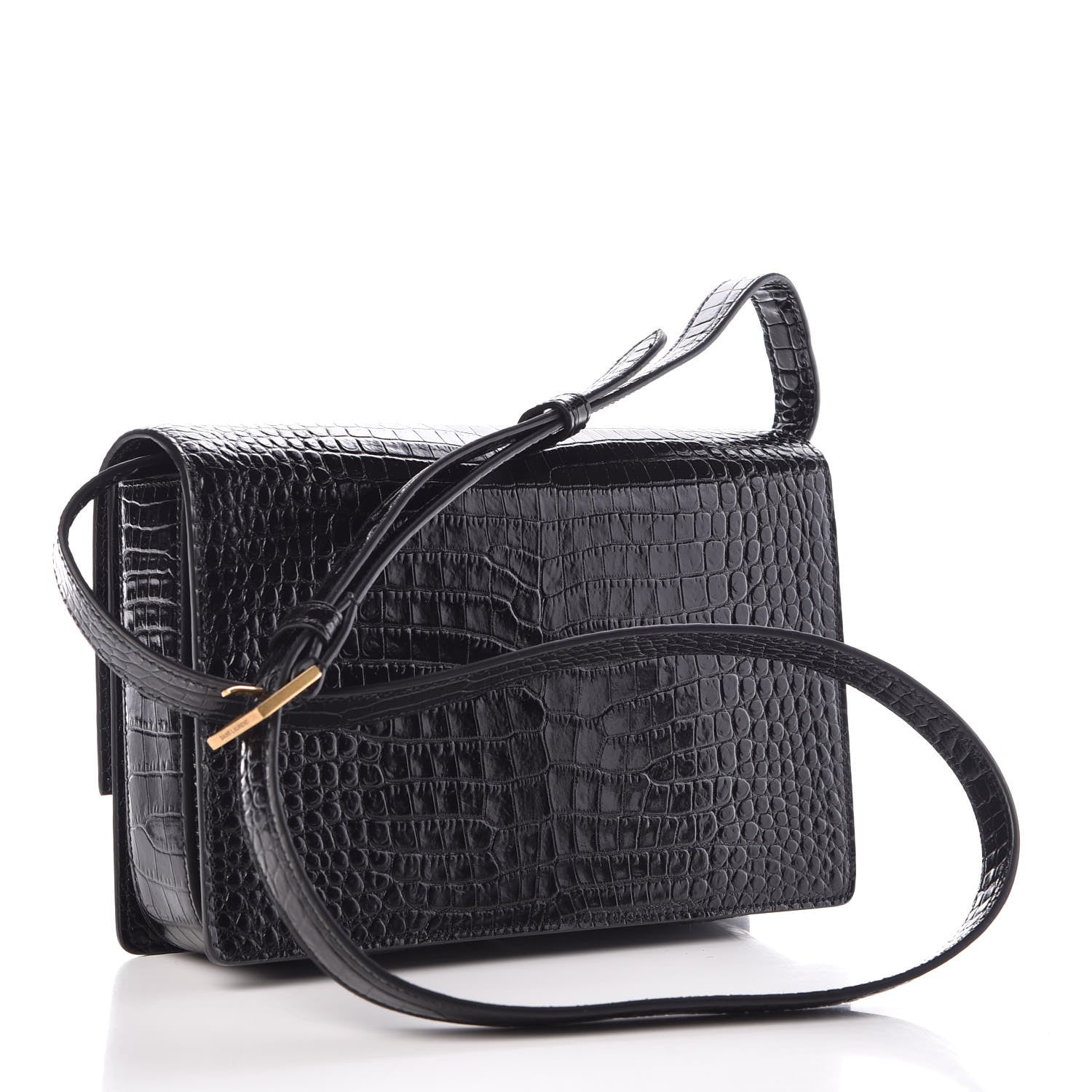 Saint Laurent Calfskin Crocodile Embossed Medium Bellechasse Satchel Black 3 of 9