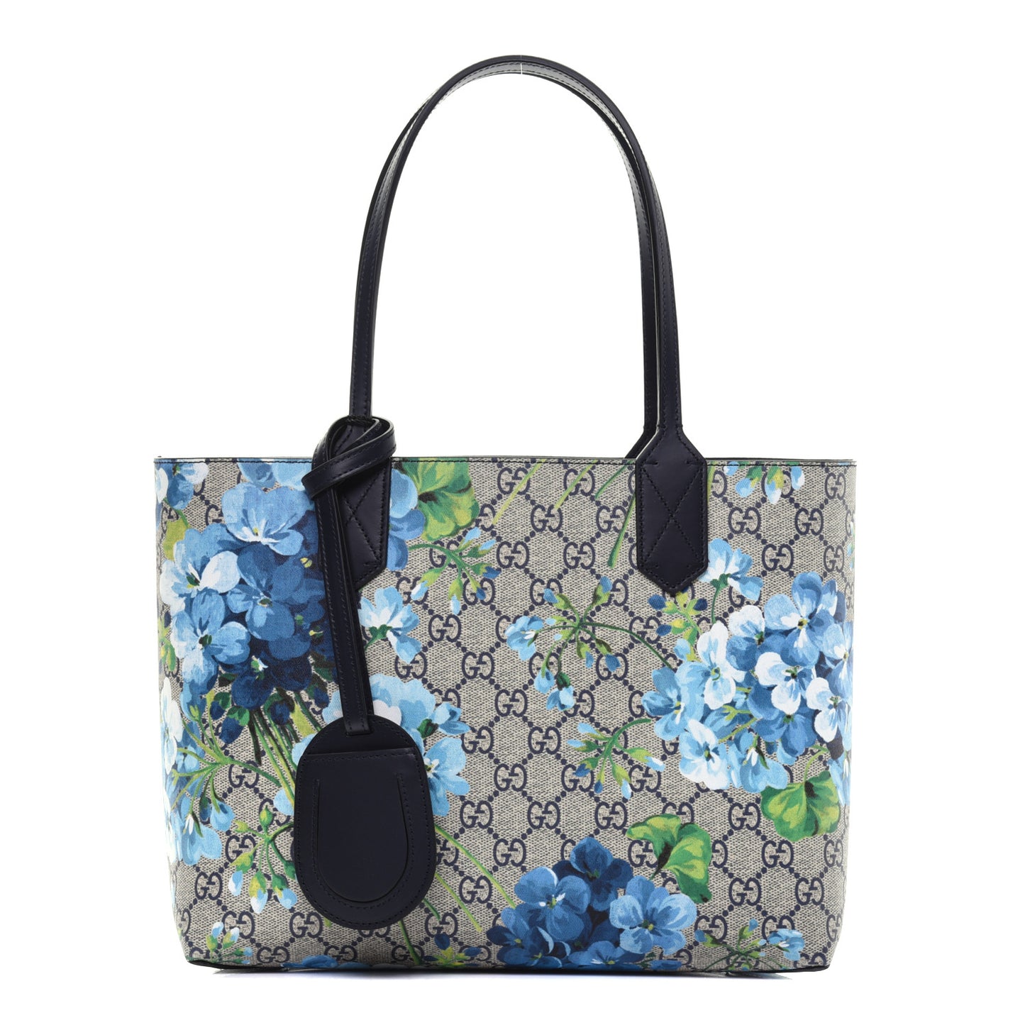 GG Supreme Monogram Blooms Small Reversible Tote Beige Blue Navy