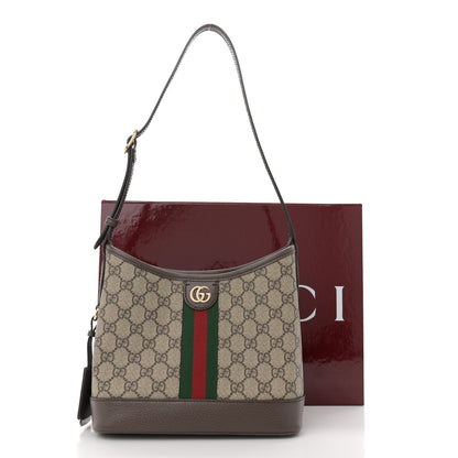 Gucci GG Supreme Monogram Textured Dollar Calfskin Web Small Ophidia Bucket Shoulder Bag Beige Ebony New Acero 14 of 14