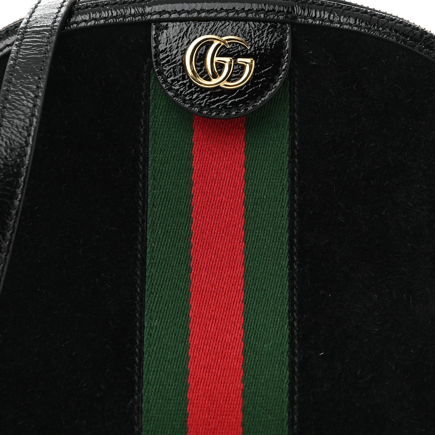 Suede Patent Web GG Small Ophidia Dome Shoulder Bag Black