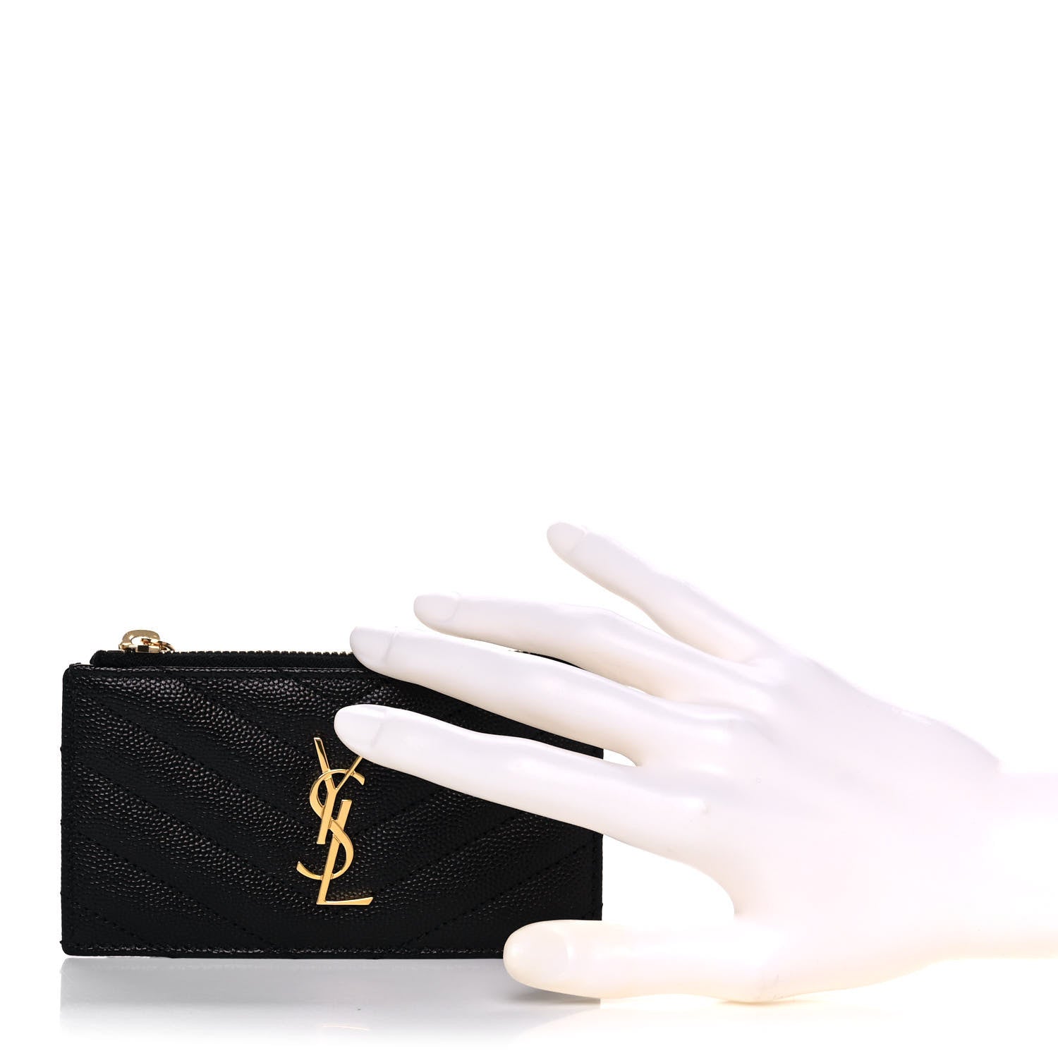 Saint Laurent Grain De Poudre Matelasse Chevron Monogram Fragments Zippered Card Case Black 2 of 9